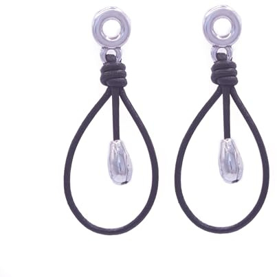 NILUXE DESIGN -Pendientes Mujer Bañados en Plata con Forma de Gota Hechos con Cuero - Zamak Dorado o Plateado- Hechos a Mano en España - Estilo Boho Hippie - Pendientes Largos Colgantes