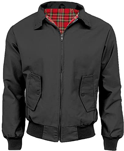 FAIRY TRENDZ Harrington Jacket Classic 1970s Retro Scooter Coat Mens Long Sleeve Zip Up Bomber Jacket Plus Size XS-5XL (Charcoal XLarge)