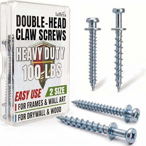 laffeya Double-Headed Bear Claw Picture Hanging Screw, 4 in 1 Screw Hook, Work in Drywall and Wood Studs(40, Silver Mix Size)
