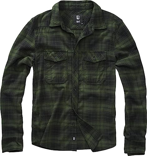 Brandit Camisa a Cuadros Hombre Camisa de Franela Verde 100% algodón Regular