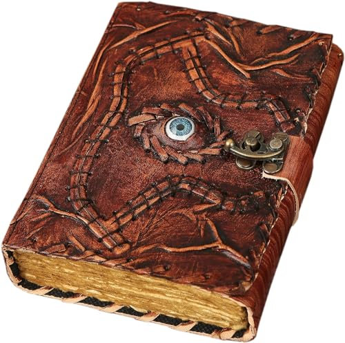 Hocus Pocus Book Of Spells, Spell Books With Real Spells, Prop Halloween Decorations Decor, Book Of Shadows Spell Book, Witchy Gifts For Women Leather Writing & Sketchbook Journal (7x5 Inch, Brown)