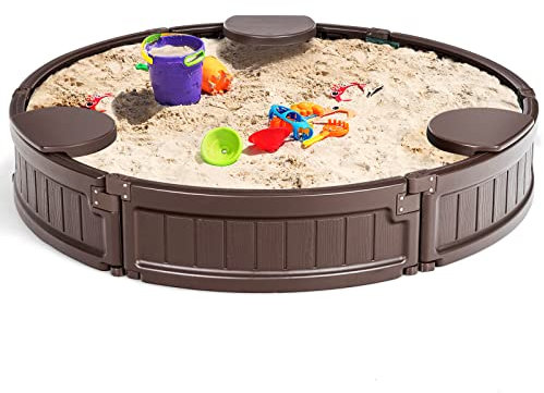 RELAX4LIFE Arenero redondo para niños de 1,2 m al aire libre con revestimiento inferior, juego para niños resistente a la intemperie, fácil de instalar, para la playa y el patio (redondo)