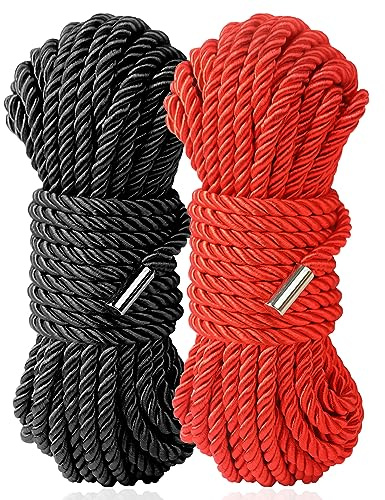 Sfcaris Corda morbida in seta, delicata sulla pelle, in morbido nylon setoso, colore nero e rosso, resistente, multiuso, corda intrecciata in raso, corda lunga 8 mm (rosso, nero)