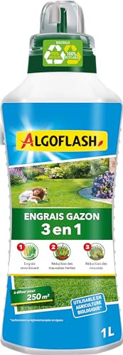 ALGOFLASH Engrais Liquide Gazon 3 Actions, Utilisable en Agriculture Biologique, A diluer, Pour 100 m², 1 L, ALGAZBIO1000, nc
