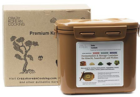 Crazy Korean Cooking Premium Kimchi, Sauerkraut Fermentation and Storage Container with Inner Vacuum Lid (0.9 Gal Sandy Brown (3.4L))