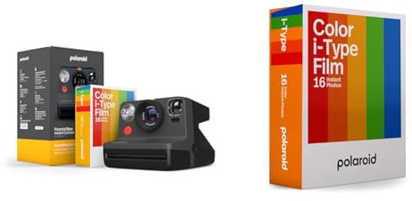 Polaroid Now Gen 2 Cámara Instantánea, Negra, Cámara y Película i-Type, Paquete Doble de 16 Películas Color, Multicolores
