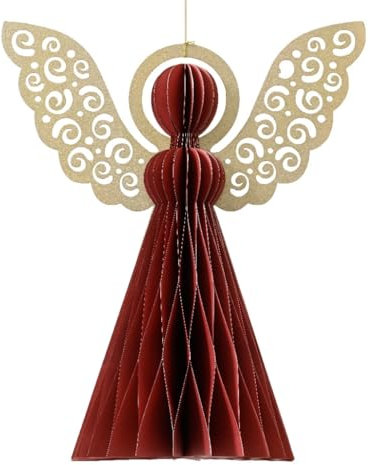 Decoris Grande angelo decorativo di carta rossa, 15,2 cm, decorazione natalizia con chiusura magnetica
