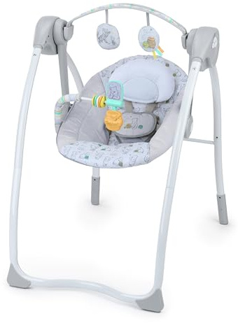 Disney Baby Balancelle Bébé Winnie l'Ourson par Bright Starts, 6 Vitesses de Balancement et Minuterie, Pliable, Barre à Jouets Amovible, Unisexe, Nouveau-né - 9 kg