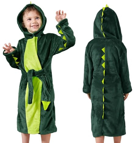 LOLANTA Albornoz con Capucha Niño, Bata de Dinosaurio con Capucha, Albornoz de felpa para Niños,Suave Bata Casa para Niña, Ropa de Dormir