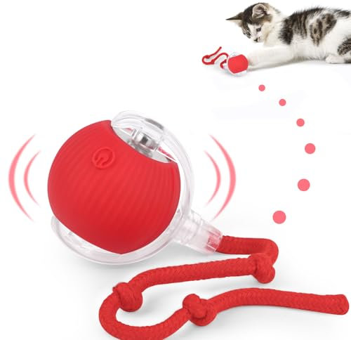 KEWUZY Katzenspielzeug Elektrisch Katzenball mit LED Licht, Interaktives Katzenspielzeug Katzenball, 360-Grad-Ball Automatischer Modellierung Katzenball mit Seil, USB Wiederaufladbarer für Katzen