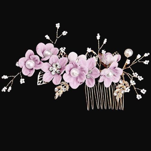 Accessori per capelli da damigella d'onore, pettini laterali per capelli da sposa, fermagli per capelli con fiori per donne, accessori per capelli da sposa per donne e ragazze (viola)