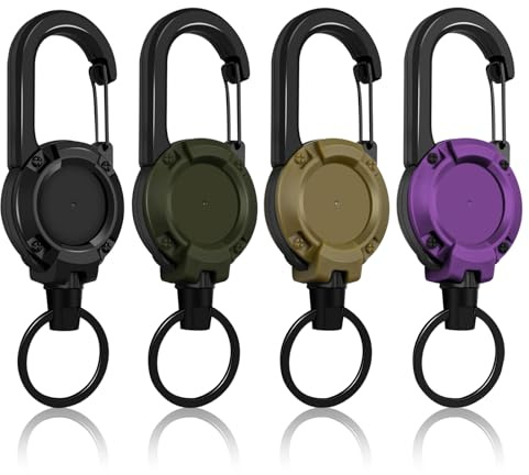 Portachiavi Retrattile, Portabadge Allungabile, Porta Badge Retrattile, 4 pezzi Portachiavi Estensibile Filo Acciaio con Moschettone Cavo Acciaio pour Le Plein Air