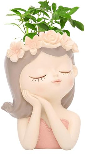 Linda maceta para plantas suculentas, linda maceta para niñas,maceta hecha a mano con soporte para flores | Tenedor lindo creativo de la flor de la resina de la forma de la muchacha, envase de los bon
