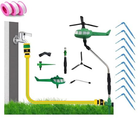 Arroseur hélicoptère rotatif à 360°, système d'arrosage réglable pelouse, grande surface couverture for pelouses jusqu'à 3600 pieds carrés, arroseurs jardin polyvalents, irrigation des plantes