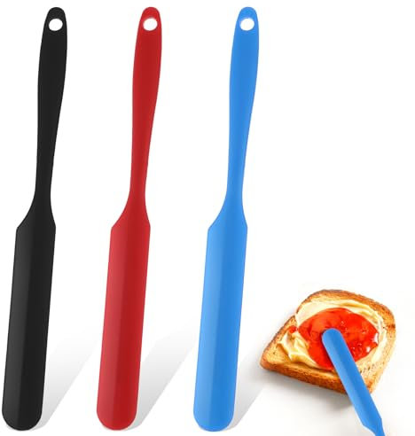 Mabor 3 Pcs Jar Spatula Silicone Scraper with Long Handle, Jam Spreader for Peanut Butter, Kitchen Spatula for Baking and Cake Icing, Kitchen Must Have Small Silicone Spatulas