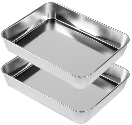 SWAWIS Set med 2 bakplåt, rektangulära bakplåtar i rostfritt stål, ugnsform för matlagning, diskmaskinssäker (26,5 x 20,5 x 4,7 cm) | Kan diskas i diskmaskin