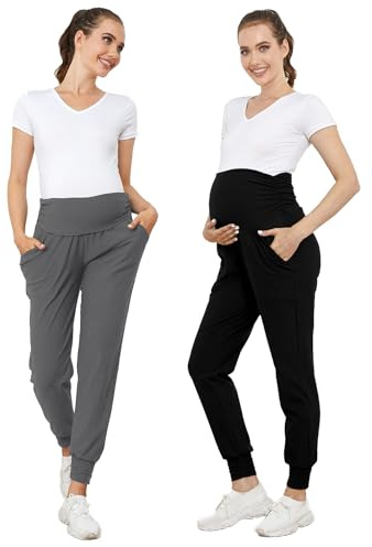PARNIXS Maternity Two-Piece Set Basic Stretch Design with Pockets Soft Leggings for Active Moms Yoga Pants - Year-Round Wear