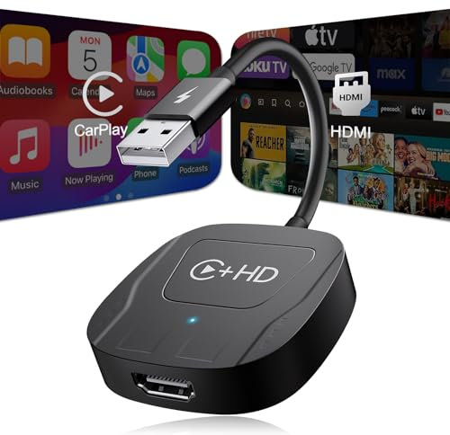 Wireless CarPlay Adapter with HDMI Input, 2-in-1 Car TV Mate CarPlay Wireless Adapter for Fire TV Stick and Game Consoles, Plug & Play, Fit for iOS 10+ & Factory Wired CarPlay Cars from 2016+