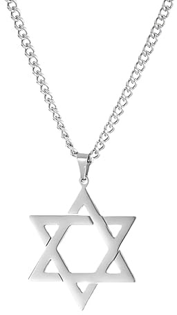YIQPKUM Collier étoile David classique pendentif symbole religieux bijoux femmes acier inoxydable creux fête anniversaire cadeaux (Plaqué Argent)