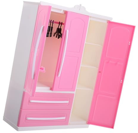 VANZACK Armoire pour Poupée avec Cintres Incurvés Meuble Décoratif Multifonction pour Garçon Fille Rangement Vêtements et Accessoires pour Maison de Poupée Montage Rapide et Design