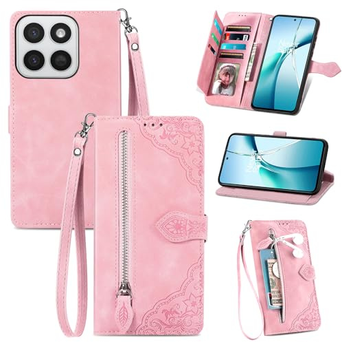 Fertuo Cover per Honor 400 Smart, Custodia a Libro in Pelle PU Flip Case con Porta Carte, Chiusura Magnetica e Cinturino [Disegni di Fiori] Portafoglio Interno Silicone Antiurto, Rosa