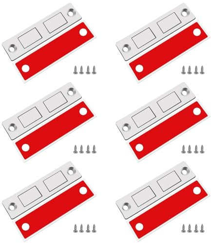 Yuiturt Set di 6 chiavistelli magnetici ultra sottili, magnetici per porta armadio, sistema di chiusura magnetica per armadio, cassetto, porta scorrevole e mobile da cucina, con viti incluse