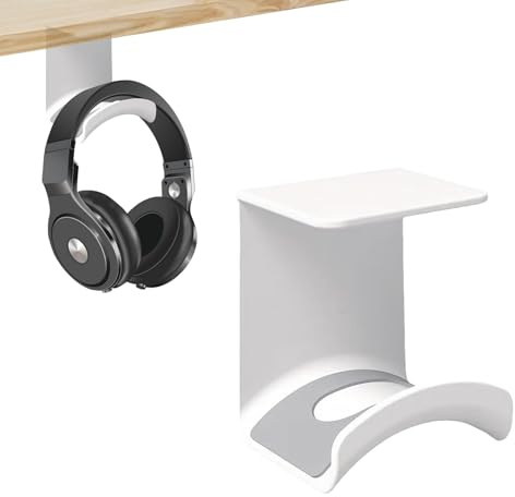 virkwuy headset hållare bordskrok, hörlurshållare vägg, hörlurshållare bord, under skrivbordet, hörlurshållare, lämplig för arbetsrum, kontor (vit)