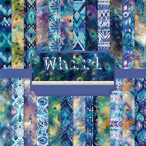 24 Sheets Vintage Peacock Scrapbook Paper, 6x6 Inch Premium Patterned Craft Paper for Scrapbooking, Card Making, Decoupage, DIY Journaling and Photo Albums (Peacock)