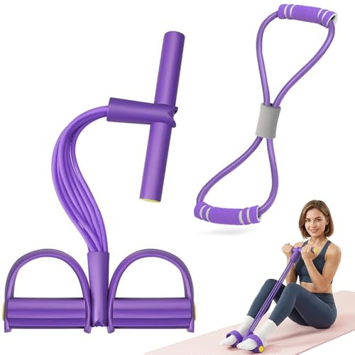 BAHME 2 Pcs cinta elastica ejercicios, goma elastica ejercicio, Cuerda Elástica Multifunción con Banda de Resistencia de Figura 8 y Banda Elástica, Banda de Resistencia de Pedal, Cuerda de Tensión