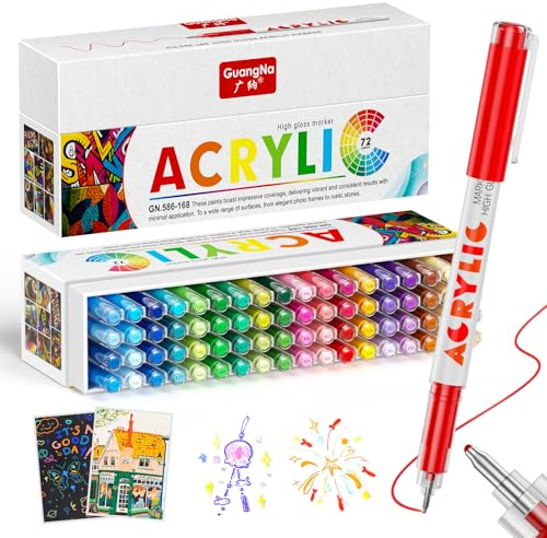 Sonlaryin 72 Couleurs Feutre Acrylique, Marqueur Peinture Acrylique à pointe dure de 1mm Pour Papier, Verre, Céramique, Métal, Plastique, Textile, Parfait pour les cartes d'Halloween et de Noël