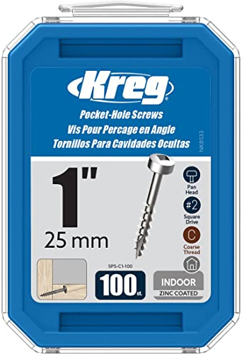 Kreg Zinc Pocket-Hole Screws - SPS-C1-100 - 1-Inch - Coarse Thread - Pan Head - Indoor - 100 Count