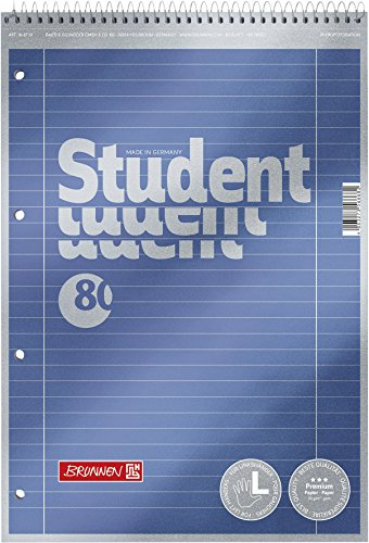 BRUNNEN Collegeblock Premium Student Spirale oben | A4, Lineatur 27, 80 Blatt, blau