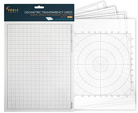 Koala Tools | Transparenz Blatt (Variety Pack von 4) - 21,6 x 27,9 cm | Overhead Projektor und Light Box Folien - Transparentpapier Film für Skizzieren und Zeichnen Geometric Grid