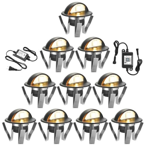 FVTLED WiFi Deck Lights Kit, 10pcs Low Voltage Φ1.38 Outdoor Recessed Step Stair Warm White LED Lighting, Compatible with Alexa Google Home, Black