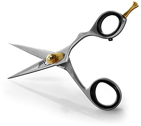 BRV MEN Professional Mustache & Beard Trimming Scissors - 5.5 | High Carbon Stainless Steel & Hammer Forged Mustache Scissors | Razor Sharp Facial Hair Trimming Shears (RIGHT HANDED - Silver)