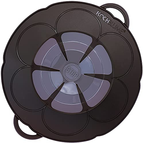 Kochblume - das Original vom Erfinder Armin Harecker |anthrazit| Set mit Microfasertuch! Überkochschutz für Topfgrößen von Ø 14 bis 18 cm | S 22 cm