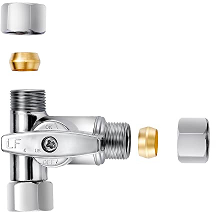 Pronese Lead-Free Brass 1Pcs Chrome-Plated Add-A-Tee 3-Way,3/8 Inch x 3/8 Inch x 3/8 Inch Angle Stop Valve For Reverse Osmosis Water Filters,Ice Maker,Refrigerator