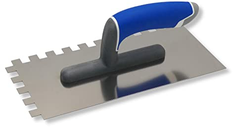 DEWEPRO® Truelle crantée - platoir dentelle - Truelle lisseuse crantée - Acier Inoxydable 270 x 130 mm - Denture : 12x12 mm - Manche de Haute Qualité à 3 Composants