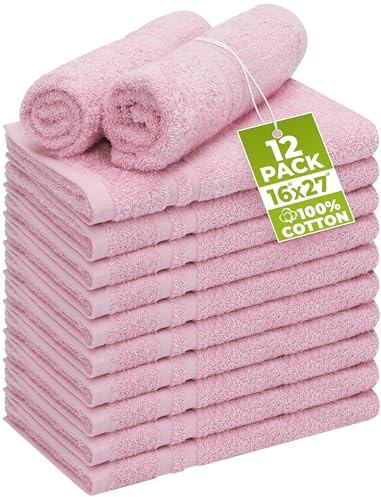 Utopia Towels bomull blekningsbeständiga salongshanddukar (40 x 68 cm) - blekningssäker gymhandduk (12-pack, rosa)