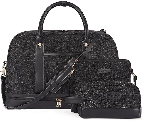 Sacs de week-end pour femmes en toile, sac de voyage de grande taille pour femmes, sac à main avec compartiment à chaussures, parfait pour le voyage ou l'utilisation quotidienne, ensemble de 3 pièces