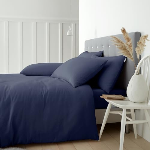 Catherine Lansfield Brushed Cotton Super King Duvet Cover Set with Pillowcases Navy Blue