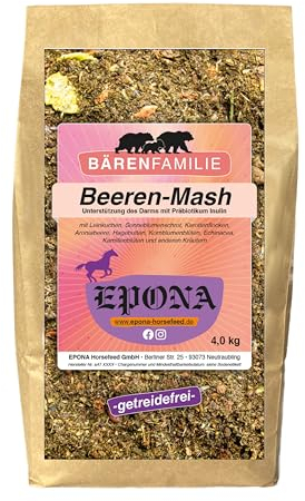 EPONA Getreidefreies Beeren-Mash, 4 kg, speziell für Pferde, mit Aroniabeere, Hagebutte - Stärke-/Zuckerreduziert, Melassefrei, Einstellung des Stoffwechsels und Immunsystems