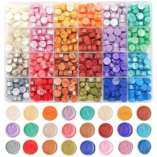 Lote de 720 sellos de cera octogonal, 24 colores, para esmaltes de sellado vintage y letras, invitaciones, tarjetas, paquete de regalo (juego C)