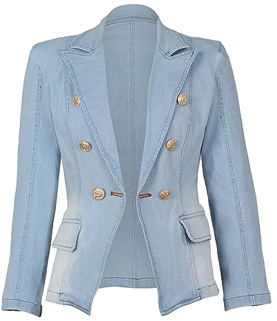 IQYU Jeans blazer dam midja – jeansjacka dam stretch curvy damjackor korta jeansjackor ljusblå övergångsjacka lätt skinny stretch denimjacka sweatblazer/kostymblazer, jeansjackor, Ljusblå, XXL