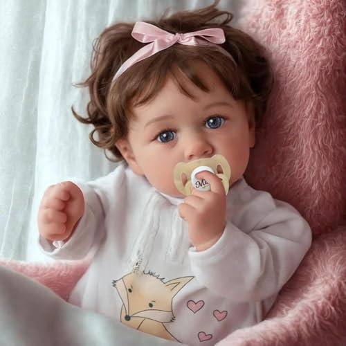 JIZHI 20 Zoll Reborn Baby Puppen - Realistische Neugeborene Baby Puppen mit weichem Tuch Körper - Lebensechte Echte Babygröße Verwurzeltes Haar mit blauen Augen für Kinder Alter 3+