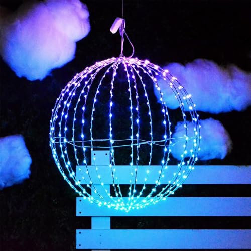 Luci a Sfera di Natale, 20/25/30cm Luci a Sfera a LED di Natalizie, Luce a Sfera Sospese per Esterni, Luci Natale da Giardino Pieghevoli, Globi Luminosi per Casa, Giardino, Feste, Natale, Balcone
