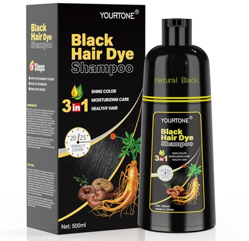 Black Hair Dye Shampoo Haarfarbe Schwarz, Haarfarbeshampoo für Männer und Frauen, Sofort Haarfarbe Shampoo für Gegen Graue Haar (500ml)