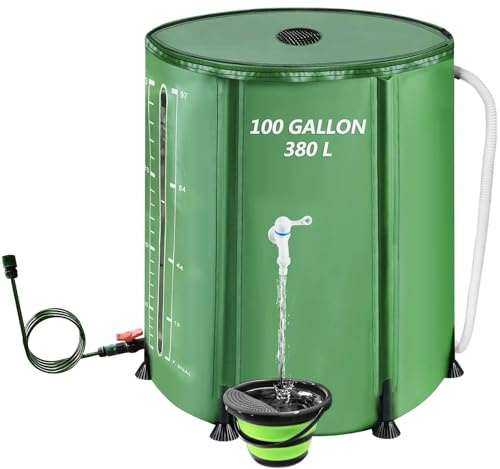 Barril de lluvia plegable, barril de recogida de agua de lluvia portátil de 53 galones/200 L, sistema de recogida de agua de lluvia de PVC con espigotst, barril de agua con cubo para recoger agua de