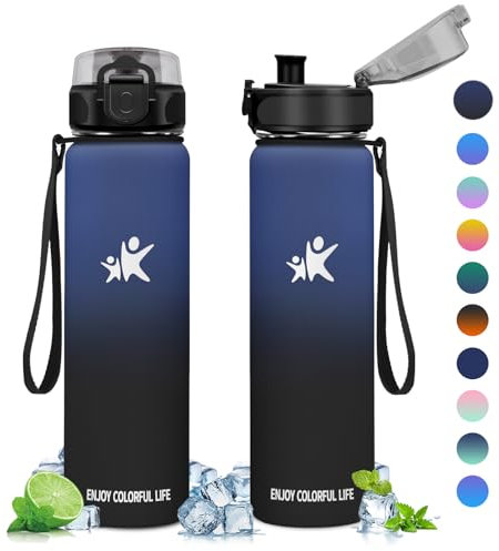 KollyKolla Gourde Isotherme 1L, Bouteille Isotherme, Gourde Inox sans BPA, Gourde Metal, Réutilisable, Bouteille d'eau Acier Inoxydable pour Enfant & Adulte, École, Bureau, Outdoor, Sport