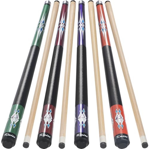 Kmise Pool Stick Set of 5-58 Pool Cue Stick, Canadian Maple Professional Billiards Pool Cue, Pool Sticks for Adults, 18~21oz (4 Sets (Green, Red, Purple, Orange), 18 19 20 21 oz)